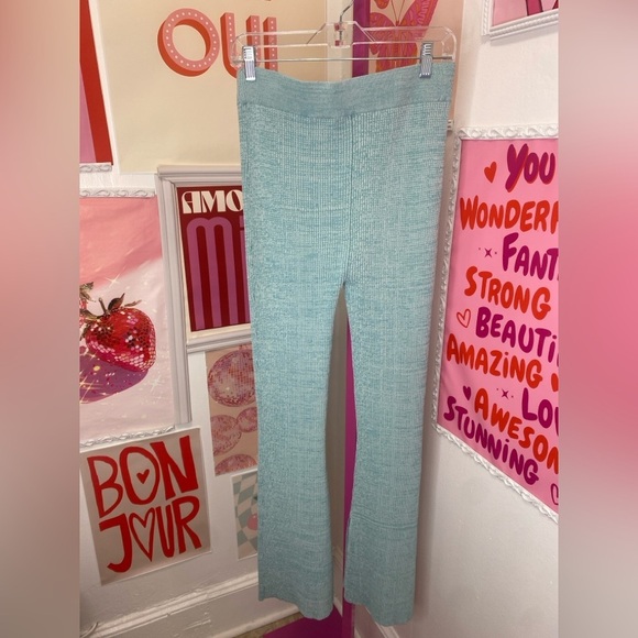 BANDIER Le Ore Rimini Rib Knit Flared Pants Pull On Pants Sky & Arctic Marl NWT - Picture 7 of 10